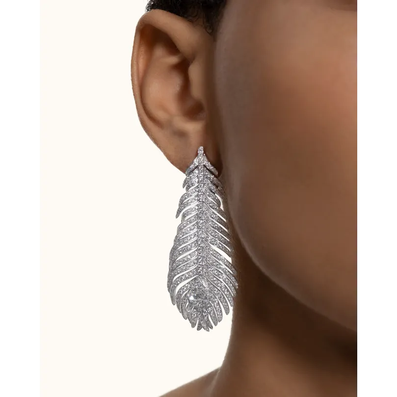 Deuxième look porté Pendants d'oreilles Plume de Paon